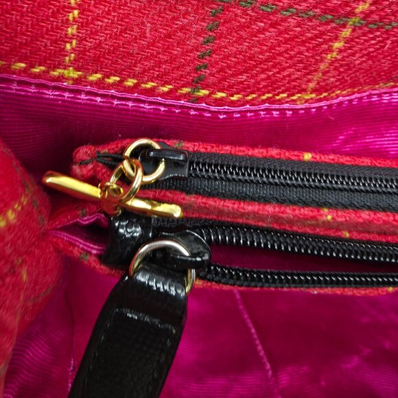 Buzz by Jane Fox Red Plaid Tweed Crossbody Satchel Tote Preppy Academia Y2K - Picture 5 of 16